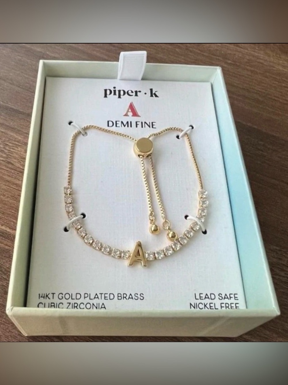 Piper Gold Plated Crystal Tennis Bracelet with 'A' Initial